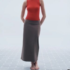 Everlane Dream Maxi Skirt Stretch Brown Taupe Minimalist Workwear Career Size XS